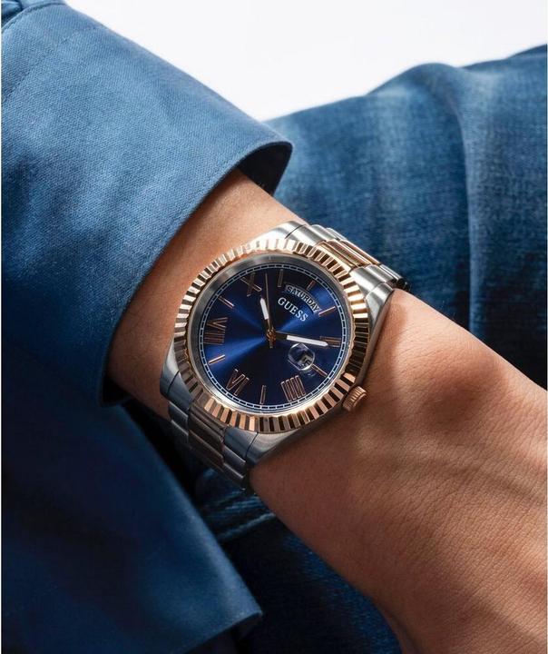 Actual product image Guess Men's Watch GW0265G12 Steel Bi-Color Rosegoud Quartz and Blue Dial (42 mm)