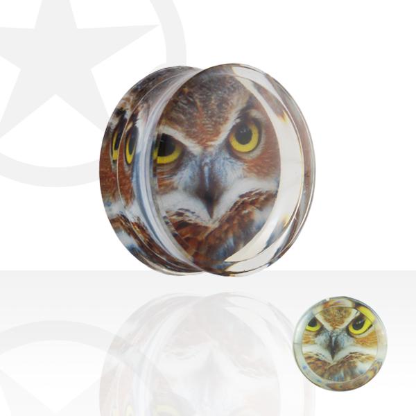 Actual product image Star Piercing Flared plug transparent with owl (Surgical steel 316L, without brass)