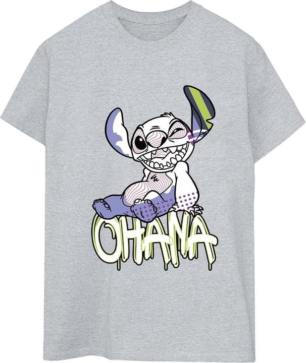 Actual product image Disney Womens/Ladies Lilo And Stitch Ohana Graffiti Cotton Boyfriend T-Shirt (3XL)