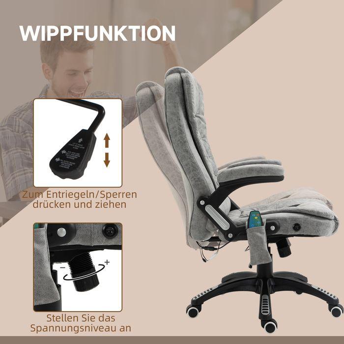 Immagine prodotto Swisshandel24 Sedia da ufficio con funzione massaggio e calore, ergonomica, 6 punti di massaggio, grigia