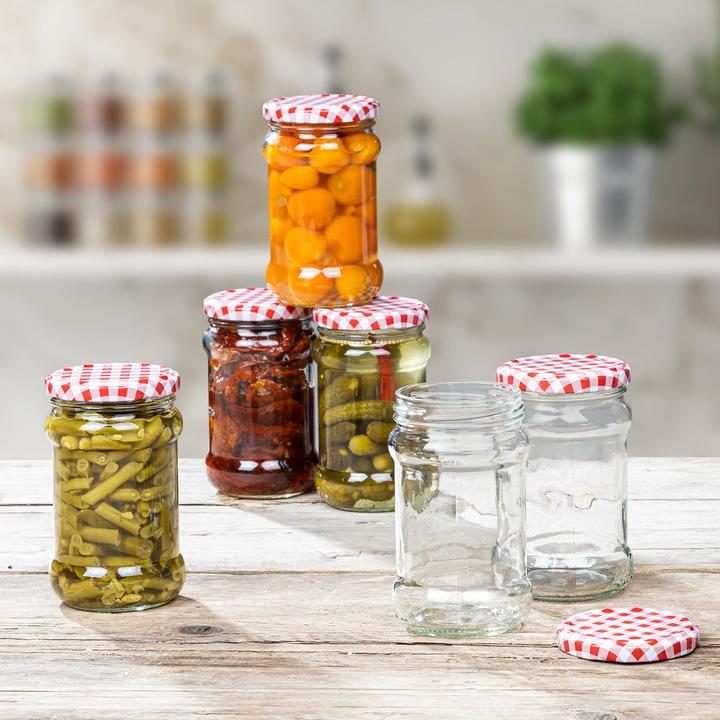 Actual product image Casativo Set of 12 preserving jars with screw lid and check pattern, 6 x 210 ml and 6 x 315 ml (12 pcs., 0.32 l)