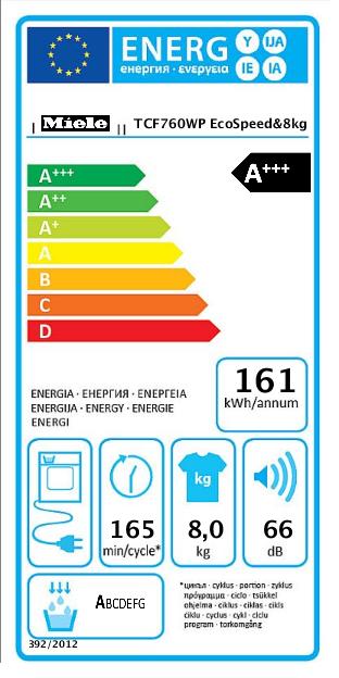 Energie-Label Miele TCF760WP (8 kg, Links)