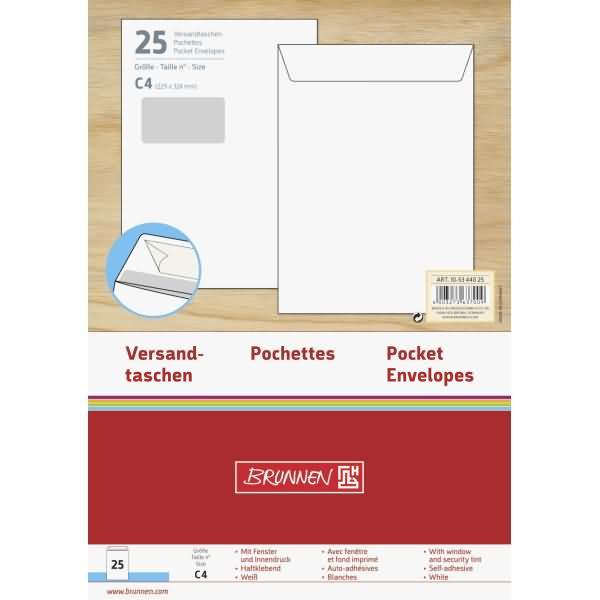 Produktbild Versandtaschen C4 Fenster 120g/qm selbstklebend weiss VE=25 Stück (25 x)