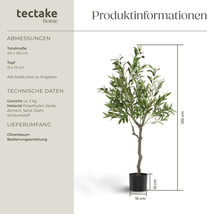 Immagine prodotto tectake Künstlicher Olivenbaum Oleand, realistische Textur (120 cm)