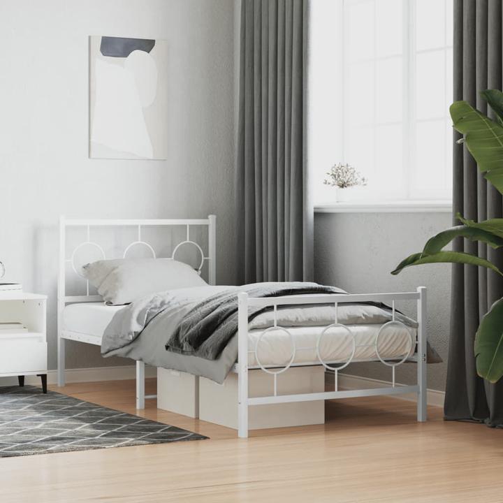 Produktbild VidaXL Bettgestell Kopfteil Fussteil Metallbett Bett Einzelbett Weiss 90x200cm (90 x 200 cm)