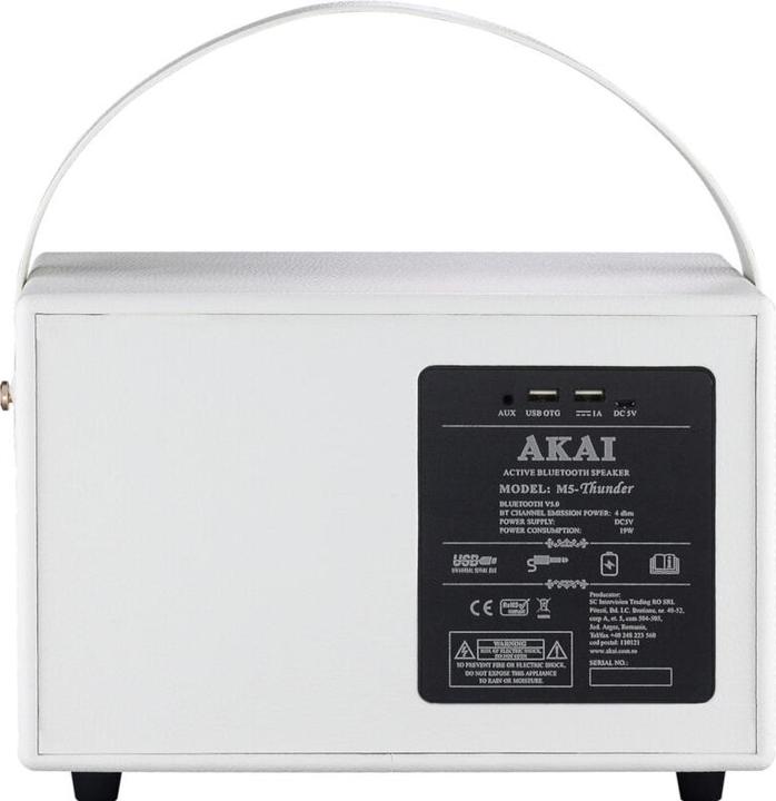 Actual product image INNE Akai M5-Thunder White Retro Style Portable Bluetooth Speaker (12 h, Rechargeable battery operated)