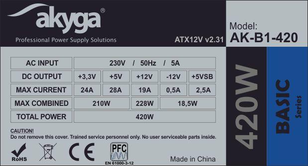 Immagine prodotto Akyga AK-B1-420 - 420 W - 230 V - 50 Hz - 5 A - 210 W - 228 W (420 W)