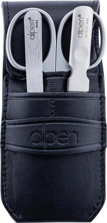 Produktbild Alpen Maniküre-Set, 3-tlg, rostfrei, Haut-und Nagelschere, Pinzette, Nagelfeile, schwarzes Etui