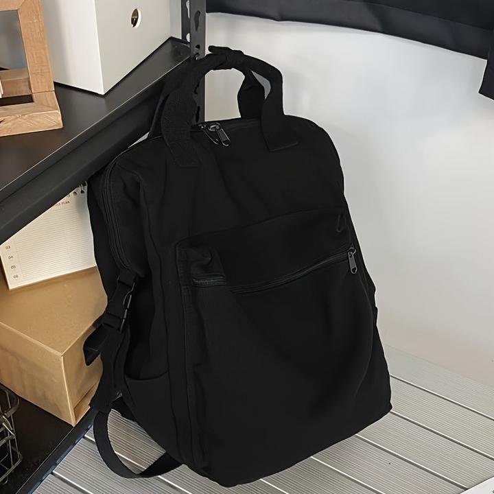 Actual product image Only-Bags.Store Large casual canvas backpack, solid colour frame bag with multiple compartments, perfect for
