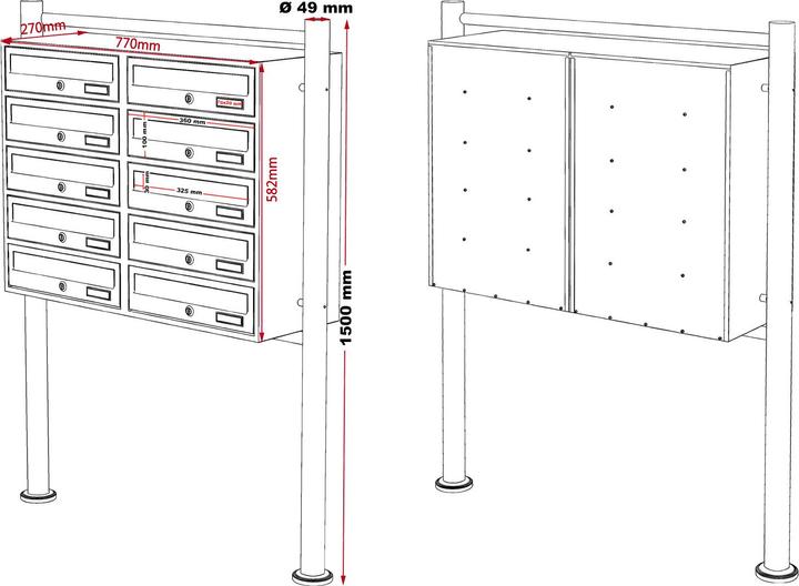 Actual product image Wiltec 10 letterbox system anthracite/white 898x270x1500 mm free-standing letterbox