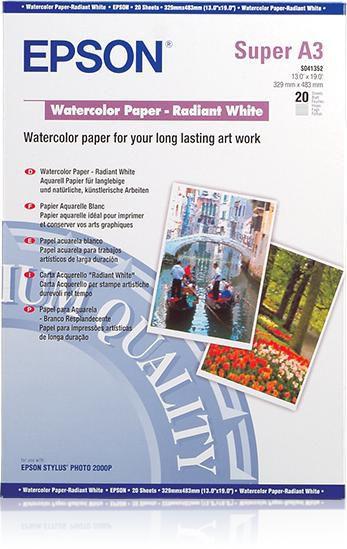 Produktbild Epson Radiant White Watercolor Papier A3+ (190 g/m², A3+, 20 x)