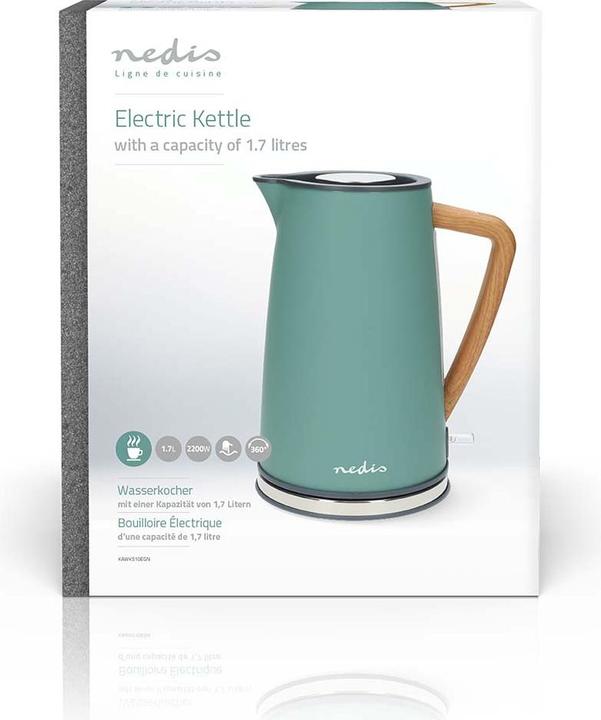 Produktbild Nedis Wasserkocher | 1.7 l | Soft-Touch | Grün | Um 360 Grad drehbar | Verdecktes Heizelement | Stri (1.70 l)