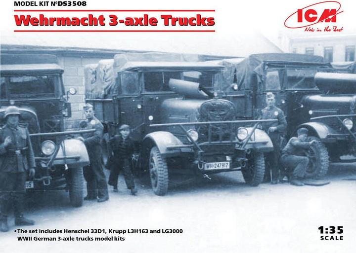 Actual product image ICM Wehrmacht 3-axle trucks (Henschel 33D1, Krupp L3H163, LG3000)