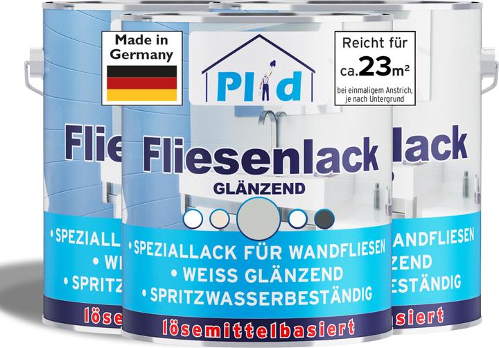 Produktbild Plid Fliesenlack 2,25l glänzend, für ca. 23m² / Fliesenfarbe Lack Küche/Bad (Lichtgrau, 2.25 l)