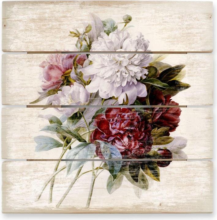 Image du produit Trenddeko Redouté - Bouquet de pivoines rouges, violettes et blanches (40 x 41,5 cm)