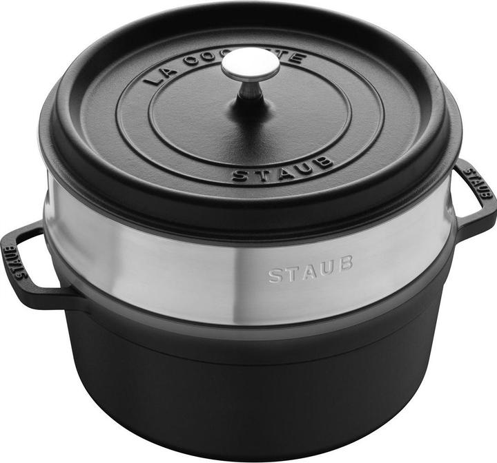 Actual product image Staub Cocotte with steamer insert, 24 cm | Black | Round | Cast iron (40508-814-0) (24 cm, Cast iron)