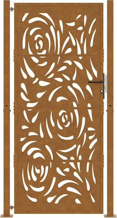 Actual product image VidaXL Garden gate 105x205 cm Weatherproof steel flame design fence gate