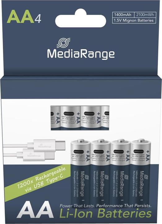 Immagine prodotto MediaRange Ricaricabile USB-C (4 pz., AA, 1400 mAh)