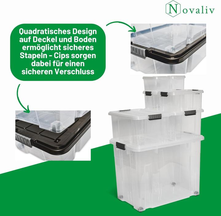 Produktbild Novaliv XXL Aufbewahrungsbox mit Deckel Gross 80L transparente Nestbar stapelbare Plastikbox mit Clip (61 x 40 x 45 cm, 80 l)