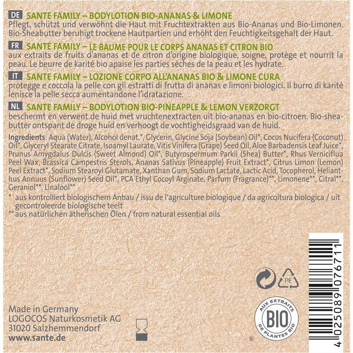 Actual product image Sante Organic Pineapple & Lime (Body cream, 500 ml)