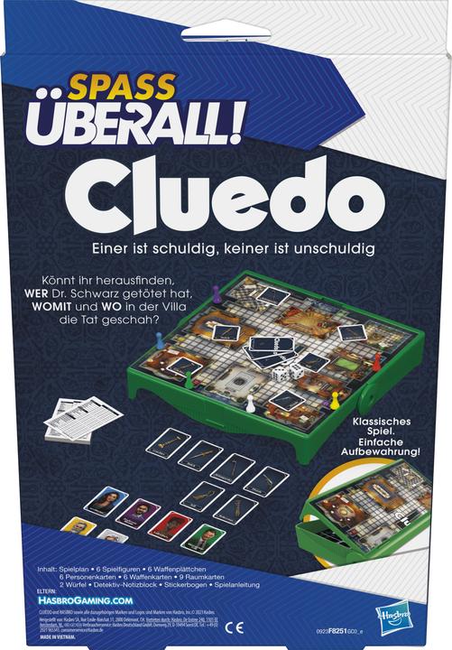 Image du produit Hasbro Gaming Cluedo compact, jeu portable pour 3 à 6 joueurs, jeu de voyage pour enfants, s'amuser partout (Allemand)