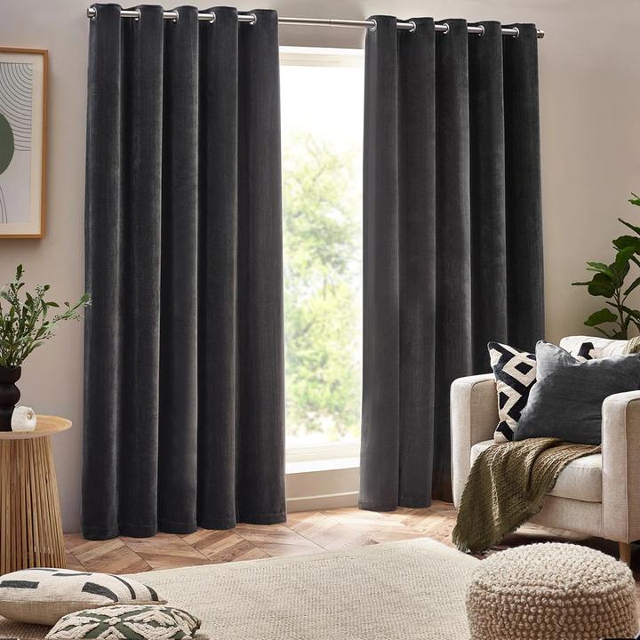 Actual product image Yard Chenille Velvet Eyelet Curtains (117 x 137 cm)