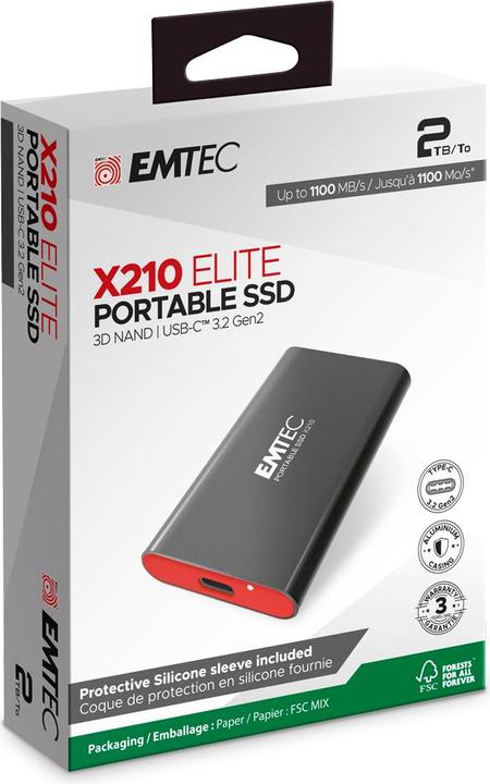 Image du produit Emtec SSD 3.2Gen2 X210 2TB Portable (2000 Go)