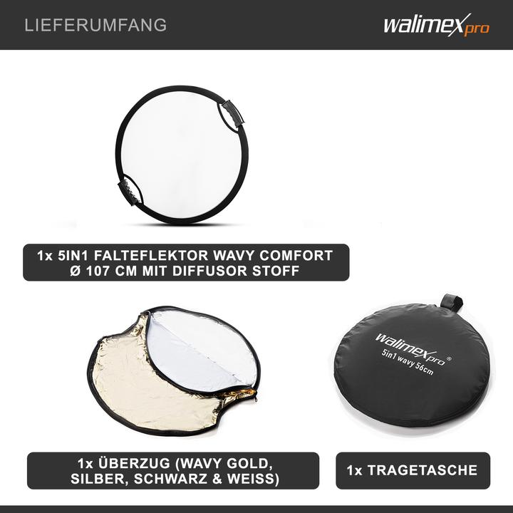 Produktbild Walimex pro Pro 5 in 1 Faltreflektor wavy comfort (Faltreflektor, 107 cm)