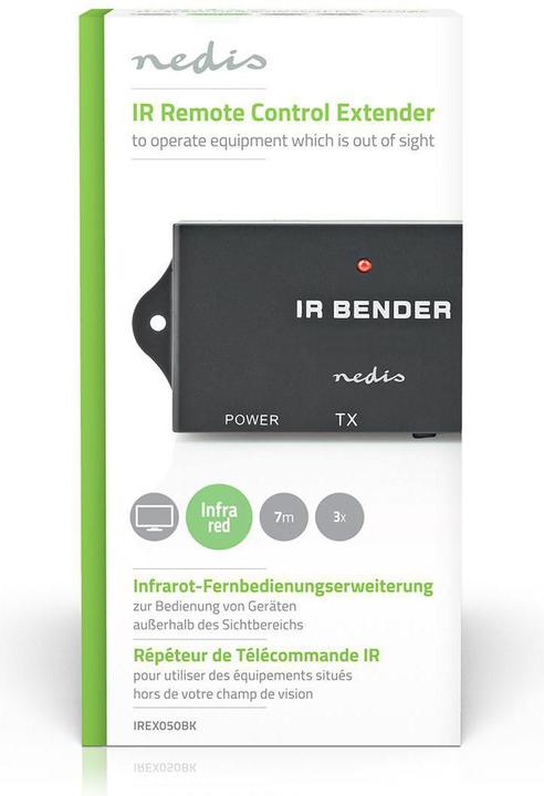 Actual product image Nedis IR Remote Control Extender Signal Range: 7.0 m 3 Devices ABS Black (Device-specific remote control, Infrared)