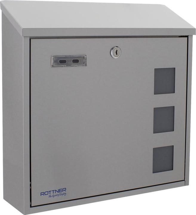 Produktbild Rottner Briefkasten Muro INOX Edelstahl Zylinderschloss 2 Schlüssel Namensschildhalter Sichtfenster