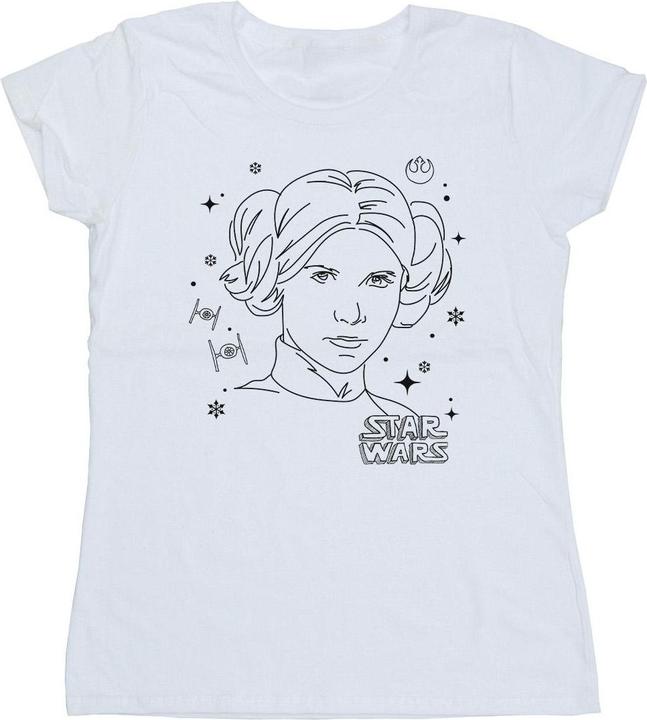 Actual product image Star Wars Womens/Ladies Episode IV: A New Hope Leia Christmas Sketch Cotton T-Shirt (XXL)