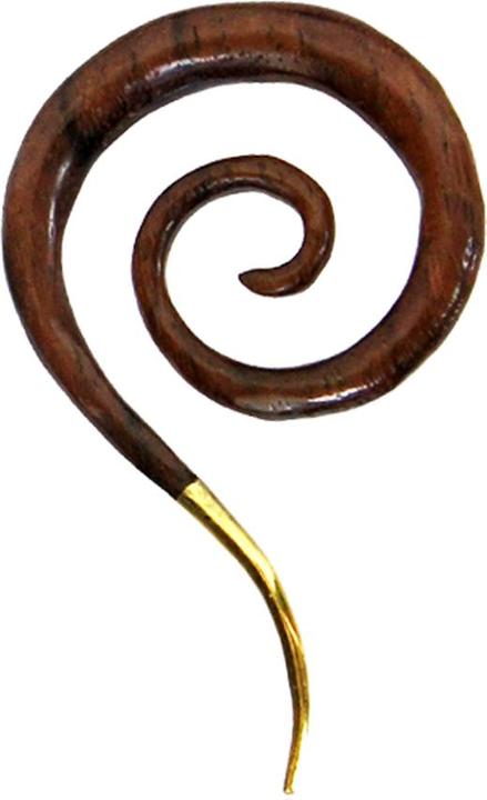 Produktbild Star Piercing Ohrgewicht Spiralentropfen mit vergoldeter Spitze aus Narra Holz (Organisch, Messing)