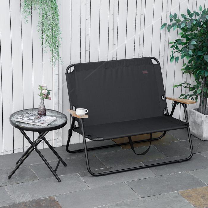 Actual product image Swisshandel24 Campingstuhl 2-Sitzer klappbar tragbar Gartenstuhl Regiestuhl bis 160 kg Schwarz