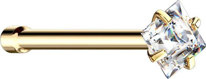 Produktbild Star Piercing Nasenstecker gerade vergoldet quadratischer Kristall silber gefasst (ohne Messing, Chirurgenstahl 316L)