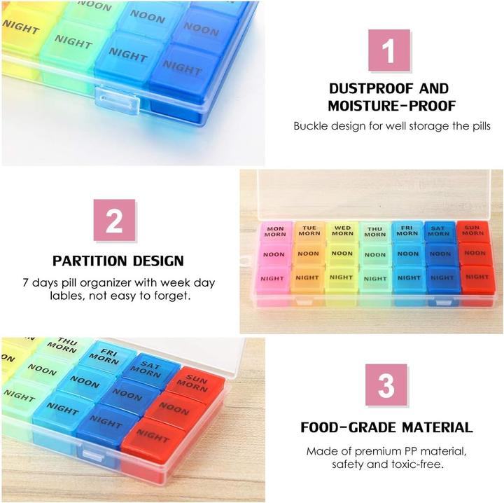 Produktbild Cbx Tablettenbox 7 Tage, Pillendose für eine Woche, Tablettenorganizer mit 21 Fächern