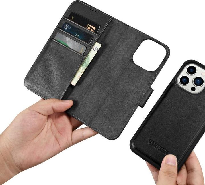 Produktbild iCarer Wallet Case 2 in1 Hülle iPhone 14 Pro Leder Flip Cover AntiRFID schwarz (WMI14220726-BK) (Apple iPhone 14 Pro)