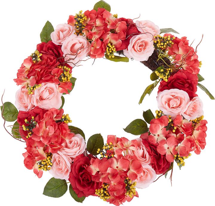 Image du produit Beliani Couronne de porte rouge / rose avec fleurs artificielles ø 50 cm AGULO (10 cm)