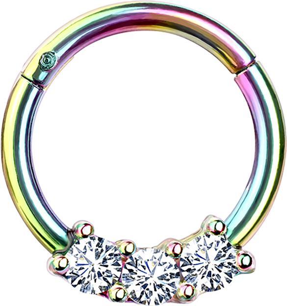 Produktbild Star Piercing Micro Segmentring klappbar farbig drei Kristallen silber (Chirurgenstahl 316L, ohne Messing)