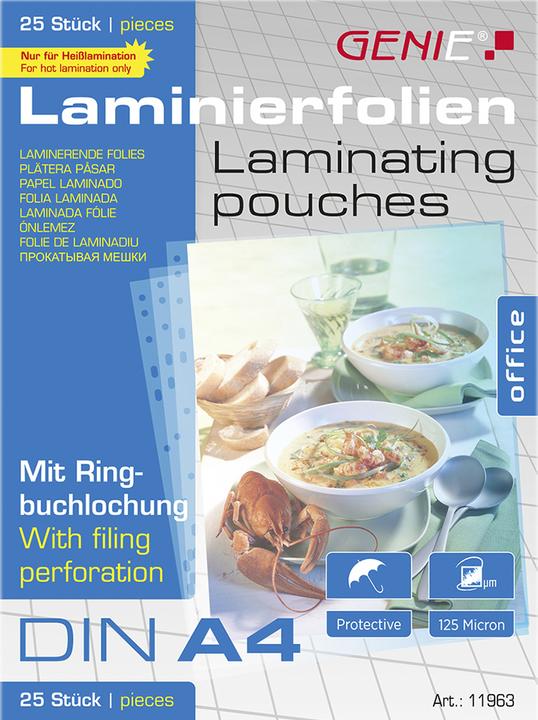 Actual product image Genie Laminating pouches 4 - foils with ring binder perforation (A4, 25 Piece, 125 µm)
