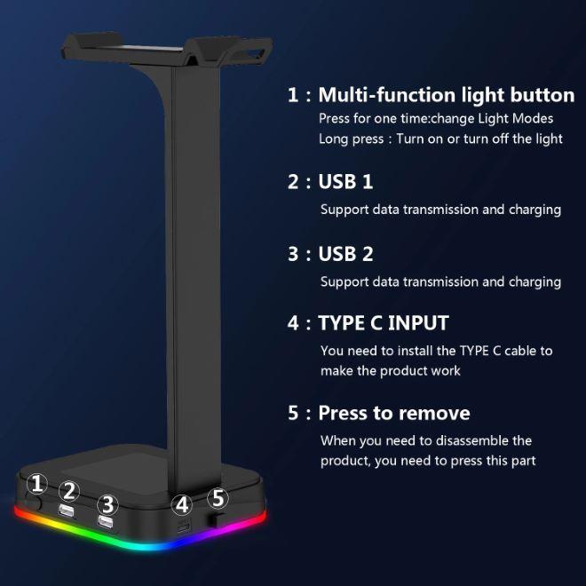 Produktbild MU Classic Gaming Headset Halterung mit RGB Beleuchtung