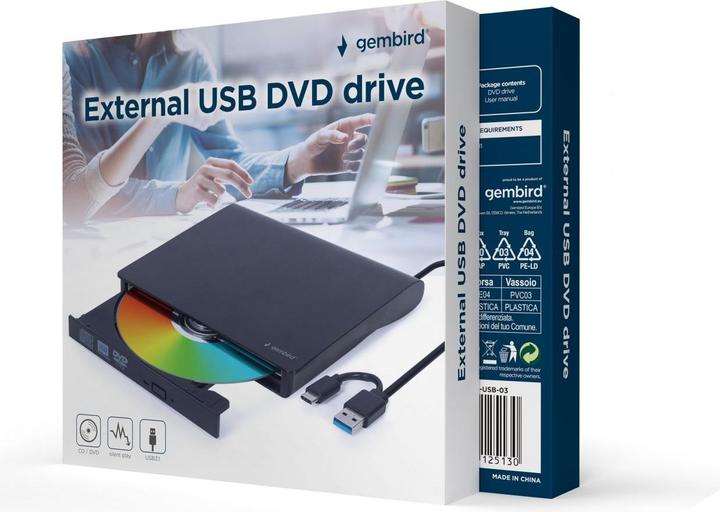 Actual product image Gembird External USB DVD drive (CD burner, DVD writer)