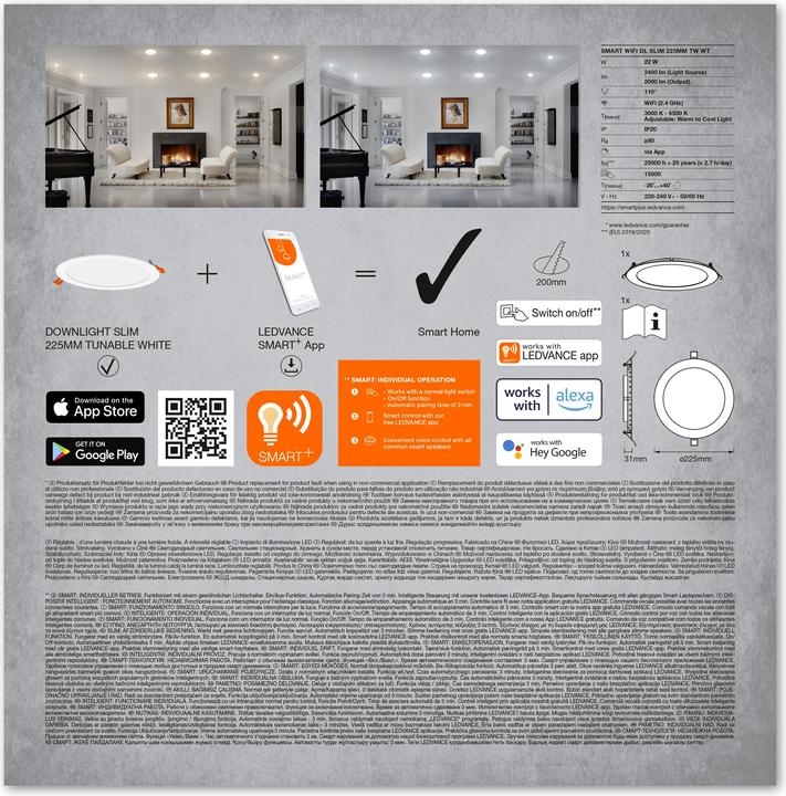 Image du produit Ledvance Smart+ Downlight ultra slim 225mm white 22w 2000 lum WIFI TW IP20 (2000 lm)