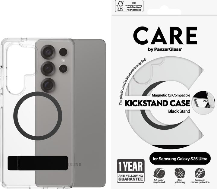 Actual product image PanzerGlass CARE by ® Feature Case Transparent w. Black Kickstand & Qi Compatible Samsung Galaxy S 2 (Samsung Galaxy S25 Ultra)