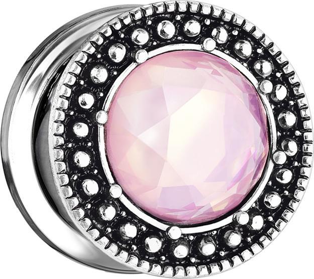Image du produit Star Piercing Flesh Plug en cristal de roche rose (Laiton, Acier chirurgical 316L)