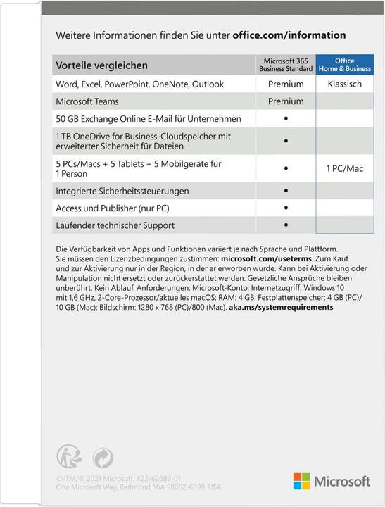 Immagine prodotto Microsoft Office Home & Business 2021 Versione Completa (1 Utente, Senza limiti)