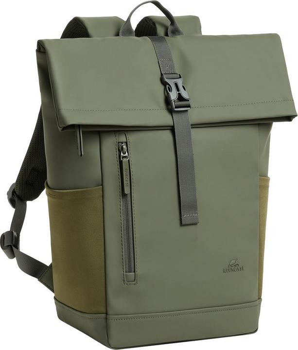 Produktbild Rivacase Rolltop Eco Waterproof RPET PU Leather Backpack for Men and Women, Olive Green (17 l)