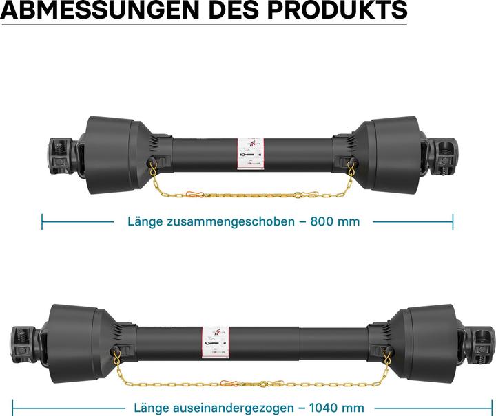 Actual product image Wiltec PTO Shaft T1 Drive Shaft 800-1040mm 210Nm 540rpm, 18kW (25hp), 2x 1 3/8" 6 teeth Tractor Attach (Tractor accessories)