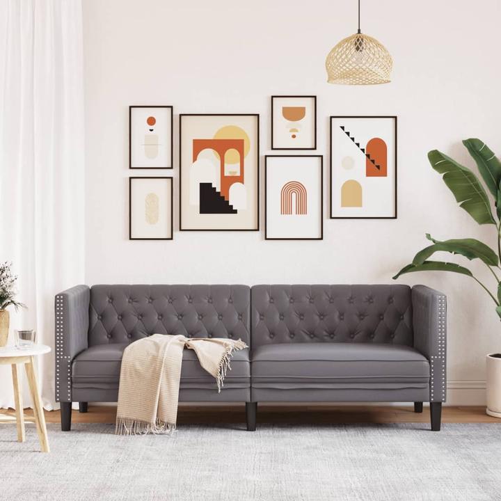 Image du produit VidaXL Canapé Chesterfield 3 places Fauteuil Canapé rembourré Gris Similicuir (Chesterfield)