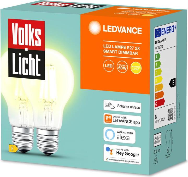 Produktbild Ledvance Volkslicht (E27, 60 W, 806 lm, 2 x, E)