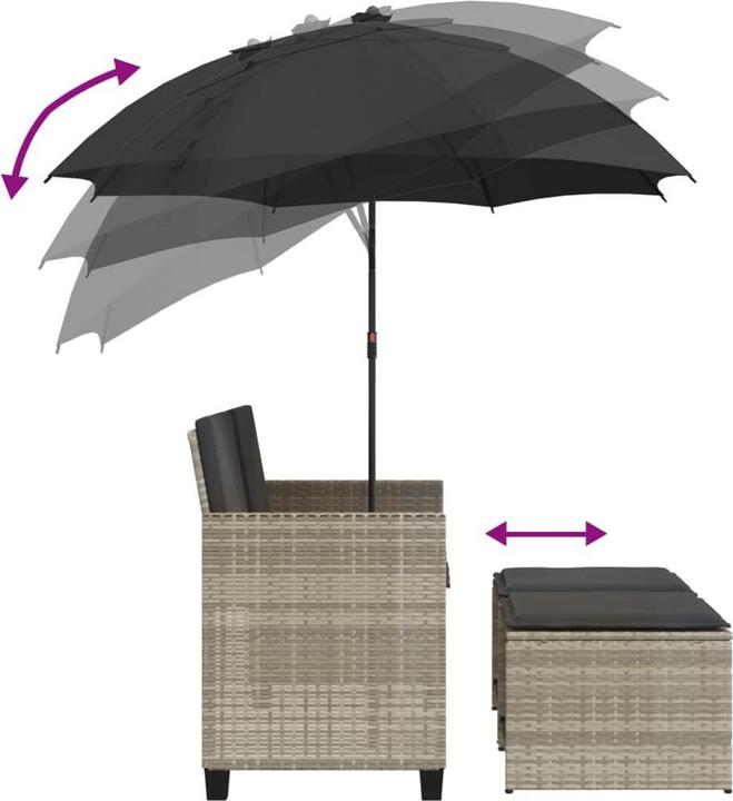 Image du produit VidaXL Canapé de jardin 2 places Parasol Tabouret Banc de jardin Gris clair Poly rotin